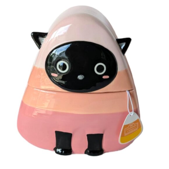 NWT Halloween Candy Corn Cat Jar Canister - Picture 1 of 6